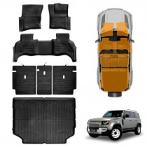 Floor Mats Boot Liner Set for Land Rover Defender L663 110 5 Seater 2020-Onwards All Weather Car Trunk Cargo Kick Back Seat Cover