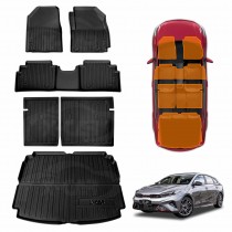 3D Floor Mats Boot Liner Set for Kia Cerato Hatch 2018-2024 All Weather Heavy Duty Cargo Kick Mats Back Seat Protector Cover