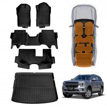 3D Floor Mats Boot Liner Set for Ford Everest 2022-Onwards All Weather Heavy Duty TPE Cargo Kick Mats Back Seat Protector Cover