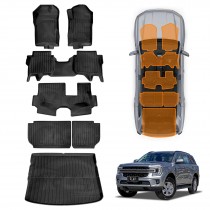 3D Floor Mats Boot Liner Set for Ford Everest 2022-Onwards All Weather Heavy Duty Cargo Kick Mats Back Seat Protector Cover
