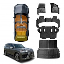 3-Pcs Boot Liner & Floor Mats for Lexus LX Series LX500d LX600 2021-Onwards Heavy Duty Cargo Trunk Mat Luggage Tray