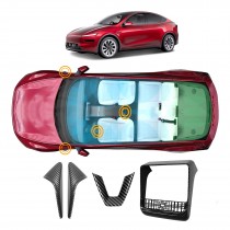 Carbon Fiber Style Panel Trim Set for Tesla Model Y Juniper 2025-Onwards Side View Camera Rear AC Vent Steering Wheel Accessories