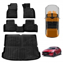 3D Floor Mats Boot Liner Set for Mazda 3 BP Series Hatch 2019-Onwards All Weather Heavy Duty Cargo Car Trunk Luggage Tray