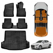 3D Floor Mats Boot Liner for Mazda 2 Sedan 2014-Onwards DL Series All Weather Heavy Duty Cargo Car Trunk Luggage Tray
