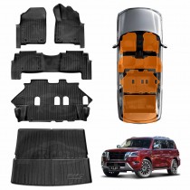 3D Floor Mats Boot Liner Set for Nissan Patrol 2012-Onwards Y62 Series All Weather Heavy Duty Cargo Car Trunk Luggage Tray