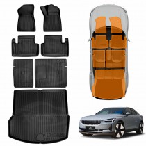3D Floor Mats Boot Liner Set for Polestar 2 2021-Onwards All Weather Heavy Duty Cargo Kick Mats Back Seat Protector Cover