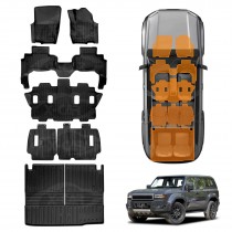 Floor Mats Boot Liner Set for Toyota Prado 250 Series 7-Seater 2024-Onwards All Weather Heavy Duty Cargo Kick Mats Back Seat Protector Cover