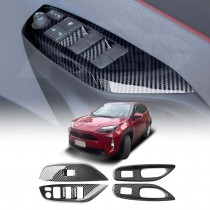 Power Window Control Switch Panel Trim Decor Cover Protector for Toyota Yaris/Yaris Cross 2020-Onwards Carbon Fibre Style