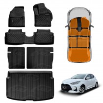 Floor Mats Boot Liner Set for Toyota Yaris Hatch 2020-Onwards All Weather Heavy Duty Car Trunk Cargo Kick Back Seat Protector Cover