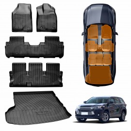 3D Floor Mats Boot Liner Set for Toyota Kluger 2014-2021 All Weather Heavy Duty Cargo Car Trunk Luggage Tray