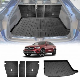 Boot Liner Kick Mats Set for Mercedes-Benz GLC Coupe 2016-2023 All Weather Heavy Duty Cargo Car Trunk Back Seat Protector