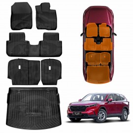 3D Floor Mats Boot Liner Set for Honda CRV CR-V 5-Seater 2023-Onwards All Weather Heavy Duty TPE Cargo Kick Mats Back Seat Protector Cover