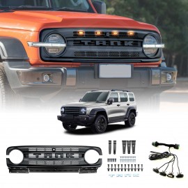 Front Bumper Grille With LED light for GWM Tank 300 Tank300 2023-Onwards Mesh Frame Exterior Modification Accessories