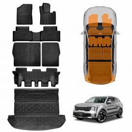 3D Floor Mats Boot Liner Set for Kia Sorento 2020-Onwards All Weather Heavy Duty Cargo Kick Back Seat Protector Cover