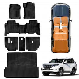 3D Boot Liner Cargo Kick Floor Mats Carpet for Toyota Prado 150 Series 7 Seats 2009-2024 Heavy Duty Car Mats Cover