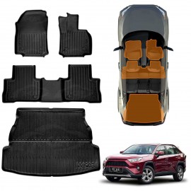 3D Floor Mats Boot Liner Set for Toyota RAV4 Rav 4 XA50 Hybrid 2019-2025 All Weather Heavy Duty Cargo Car Trunk Luggage Tray