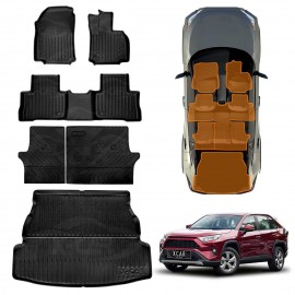 3D Floor Mats Boot Liner Set for Toyota Rav4 Rav 4 Hybrid 2019-2025 All Weather Heavy Duty Cargo Kick Mats Back Seat Protector Cover