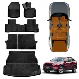 3D Floor Mats Boot Liner Set for Toyota Rav4 Rav 4 Hybrid 2019-2025 All Weather Heavy Duty Cargo Kick Back Seat Protector Cover