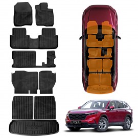 3D Floor Mats Boot Liner Set for Honda CRV CR-V 7 Seats 2023-Onwards All Weather Heavy Duty TPE Cargo Kick Mats Back Seat Protector Cover