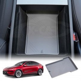 Armrest Storage Organizer Mat for Tesla Model Y L 6-Seat 2026-Onwards Center Console Grey Soft Silicone Non-Slip Pad