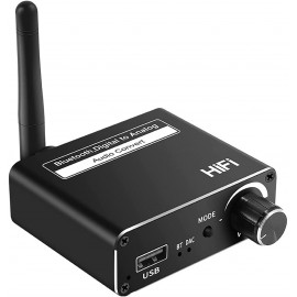 Digital to Analog Audio Converter DAC Coaxial Toslink to 3.5mm with Bluetooth 5.0 Receiver Volume Control and USB Playback