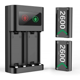2-Pack 2600mAh Rechargeable Controller Battery with Charger Charging Station Dock for Xbox One/One S/One X/Elite Accessories