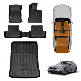 3D Floor Mats Boot Liner Set for BMW 5 Series G30 Sedan 2017-2023 All Weather Heavy Duty Cargo Car Trunk Luggage Tray