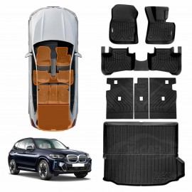 Floor Mat Boot Liner Back Seat Protector Combo for BMW iX3 2023-2025 Heavy Duty Car Kick Mats Cover