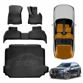 3D Floor Mats Boot Liner Set for BMW X5 X5M G05 F95 2018-Onwards All Weather Heavy Duty Cargo Car Trunk Luggage Tray