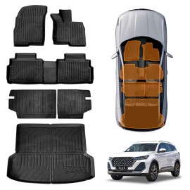 Floor Mats Boot Liner Set for Chery Tiggo 7 Pro 2023-Onwards All Weather Heavy Duty Car Trunk Cargo Kick Mats Back Seat Protector Cover