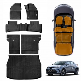 3D Floor Mats Boot Liner Set for Toyota C-HR CHR 2016-2023 All Weather Heavy Duty Cargo Kick Mats Back Seat Protector Cover