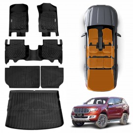 3D Floor Mats Boot Liner Set for Ford Everest 2015-2022 All Weather Heavy Duty Cargo Kick Mats Back Seat Protector Cover