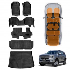 3D Floor Mats Boot Liner Set for Ford Everest 2022-Onwards All Weather Heavy Duty Cargo Kick Mats Back Seat Protector Cover