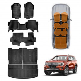 3-Pcs Boot Liners Floor Mats Set for Ford Everest 2022-Onwards All Weather Heavy Duty Cargo Trunk Carpet Liner Set