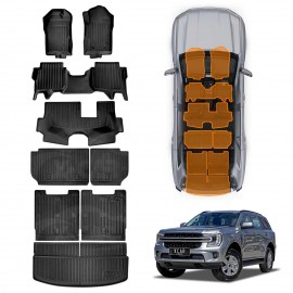 3-Pcs Boot Liner Floor Mats Set for Ford Everest 2022-Onwards All Weather Heavy Duty Cargo Kick Mats Back Seat Protector Cover
