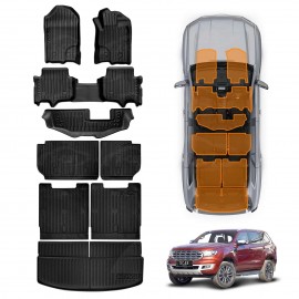 3-Pcs Boot Liner Floor Mats Set for Ford Everest 2015-2022 All Weather Heavy Duty Cargo Kick Mats Back Seat Protector Cover
