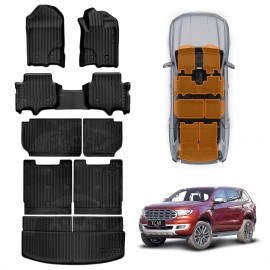 3D Floor Mats Boot Liners Set for Ford Everest SUV 2015-2022 All Weather Heavy Duty Cargo Kick Mats Back Seat Protector Cover