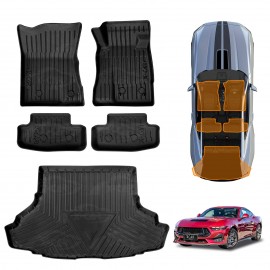 3D Floor Mats Boot Liner Set for Ford Mustang 2015-Onwards All Weather Heavy Duty Cargo Car Trunk Luggage Tray