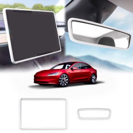 Screen Protector Rearview Mirror Frame for Tesla Model 3 Highland 2023-Onwards Protection Silicone Cover Case Accessories White
