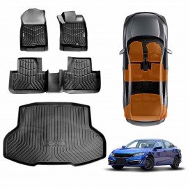 3D Floor Mats Boot Liner for Honda Civic Sedan 10th 2016-2021 All Weather Heavy Duty Cargo Car Trunk Luggage Tray