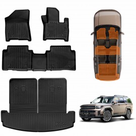 3D Heavy Duty All Weather Car Mats Boot Liner Floor Liner Front and Rear Row for Hyundai SantaFe Santa Fe 6/7 Seater 2024-Onwards 