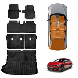 3D Floor Mats Boot Liner Set for Kia EV6 EV 6 2021-Onwards All Weather Heavy Duty Cargo Kick Mats Back Seat Protector Cover