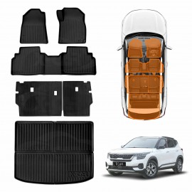 Boot Liner Back Seat Protector Floor Mat Combo for Kia Seltos 2022-Onwards Heavy Duty Car Trunk Seats Kick Mats Cover