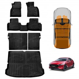 Floor Mats Boot Liner Set for Mazda 3 Hatch BP Series 2019-Onwards All Weather Heavy Duty Car Trunk Cargo Kick Back Seat Protector Cover