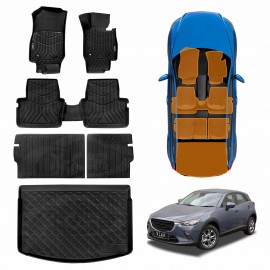 3D Floor Mats Boot Liner Set for Mazda CX-3 CX3 2015-2025 All Weather Heavy Duty Cargo Kick Mats Back Seat Protector Cover