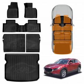 3D Floor Mats Boot Liner Set for Mazda CX-30 CX30 2019-2025 All Weather Heavy Duty Cargo Kick Mats Back Seat Protector Cover