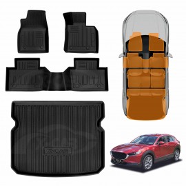 3D Floor Mats Boot Liner Set for Mazda CX-30 CX30 2019-Onwards All Weather Heavy Duty Cargo Car Trunk Luggage Tray Carpet Set
