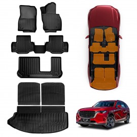 3D Floor Mats Boot Liner Set for Mazda CX-80 CX80 2024-Onwards All Weather Heavy Duty Cargo Car Trunk Luggage Tray