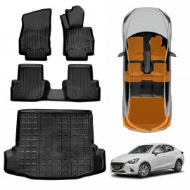 3D Floor Mats Boot Liner for Mazda 2 Sedan 2014-2025 DL Series All Weather Heavy Duty Cargo Car Trunk Luggage Tray