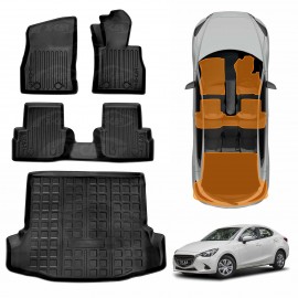 3D Floor Mats Boot Liner for Mazda 2 Sedan 2014-Onwards DL Series All Weather Heavy Duty Cargo Car Trunk Luggage Tray